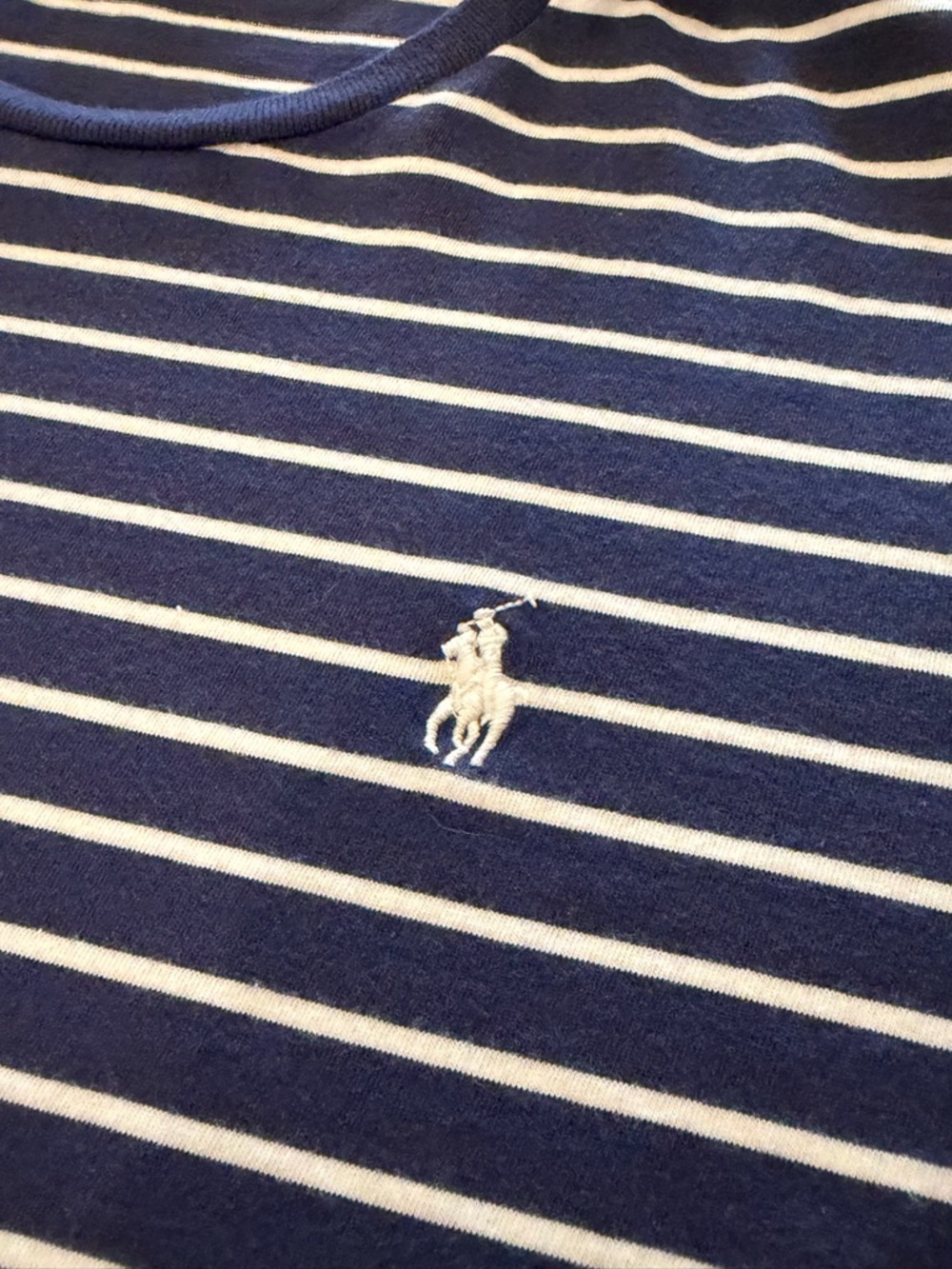 Polo Ralph Lauren Womens Striped T Shirt Navy White Pony Logo Large